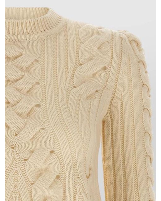 McQueen Natural Peplum Cable Knit Crew Neck Sweater