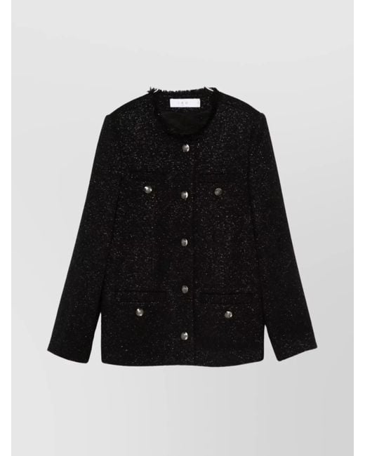 IRO Black Textured Blazer With Frayed Trim And Pockets