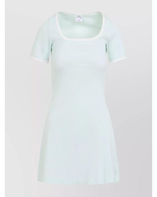 Courreges White Cotton Square Neck Short Sleeve Mini Dress
