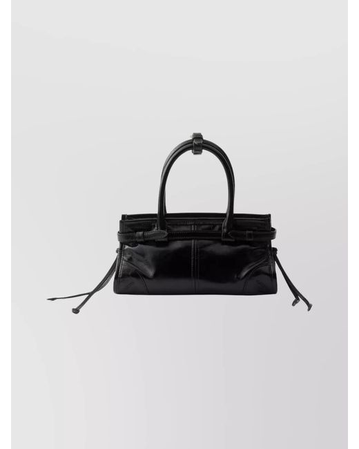 Prada Black Handheld Clutch With Buckle And Drawstring