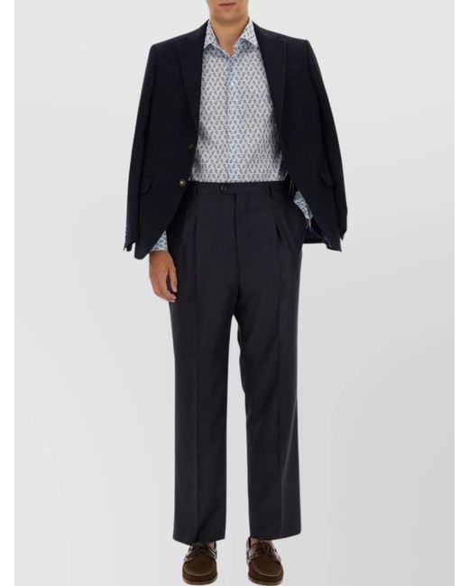 Etro Blue Wool Tailored Trousers for men