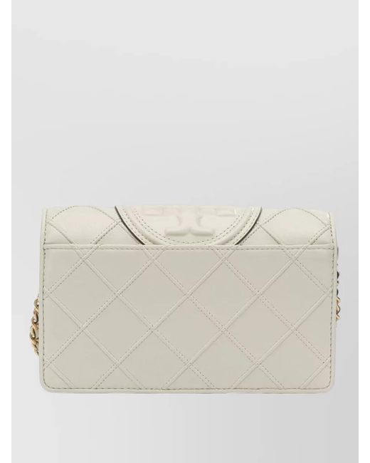 Tory Burch Natural Chain Strap Quilted Wallet And Cardholder