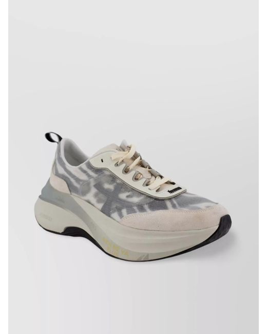 Premiata White Chunky Sole Mesh Hill Trainers
