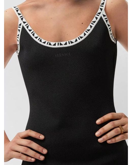 Versace Black Stretch Viscose Mini Dress Jacquard Trim