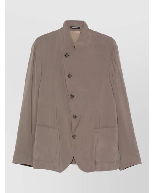 Emporio Armani Brown Tailored Blazer Jacket Front Pockets Stand Collar for men