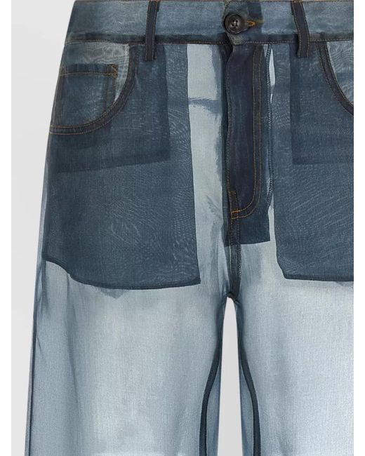 Haikure Blue Bonnie Trousers Sheer Fabric Belt Loops Pockets