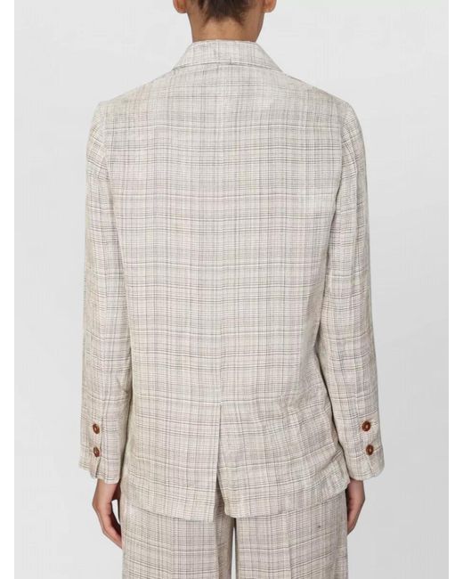 Alysi White Checked Double Breasted Blazer Button Detailing
