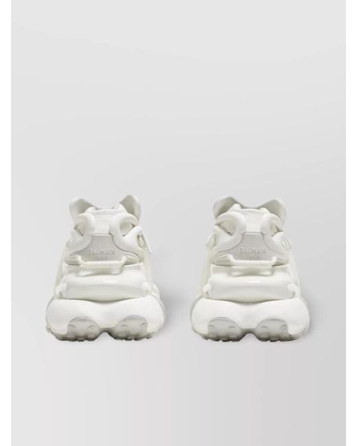 Balmain White Neoprene&Calfskin Chunky Unicorn Sneakers