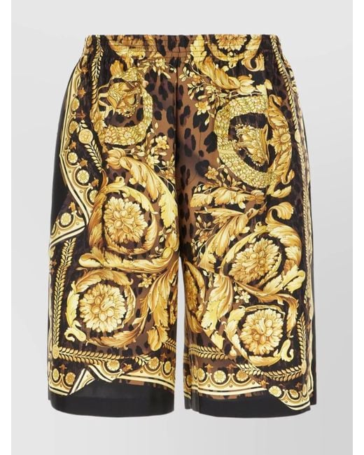 Versace Metallic Baroque Print Silk Bermuda Shorts for men