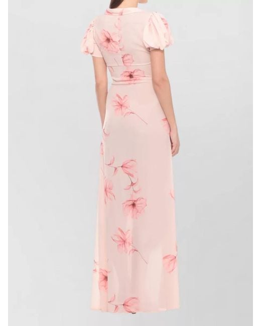 Mar De Margaritas Pink Floral Dress Fitted Silhouette Floor Length