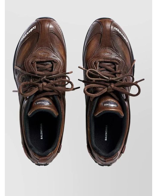 Balenciaga Brown Leather Lace-Up Sneakers