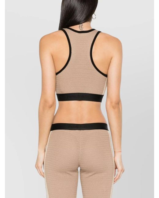 Palm Angels Natural Cotton Crochet-Knit Logo-Tape Cropped Tank Top