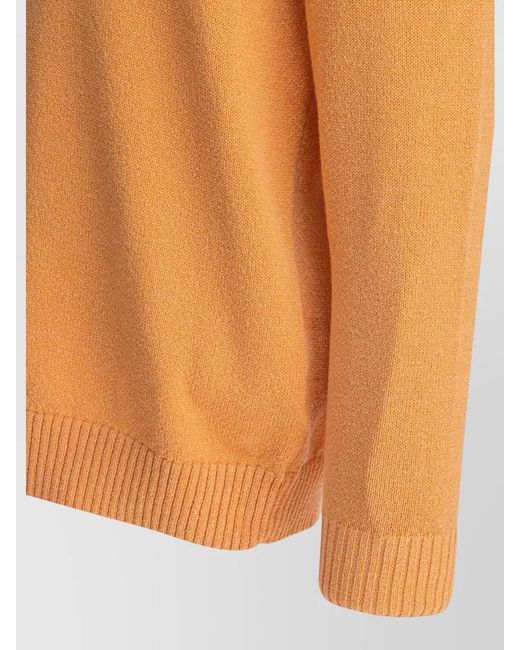 Beams Plus Orange Lily Yarn Sweater Ribbed Cuffs Hem for men