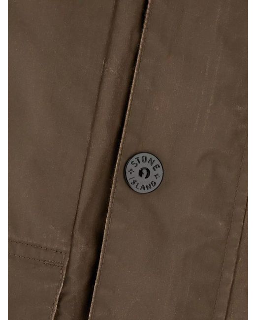 Stone Island Brown Polyester Blend Jacket Front Pockets High Collar for men