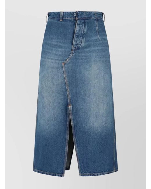 Victoria Beckham Blue Midi Skirt With Front Slit And Pockets