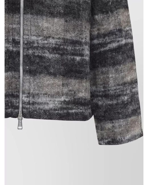Our Legacy Gray Checked Knit Hooded Zip Sweatshirt for men