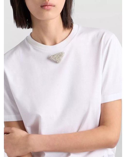 Prada White Embellished Cotton Jersey Short-Sleeve T-Shirt