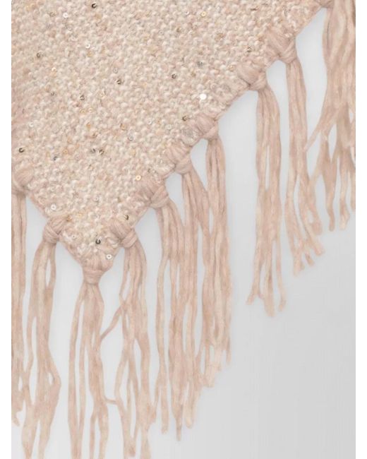 Peserico Natural Lurex Knit Cape Open Front Fringe for men