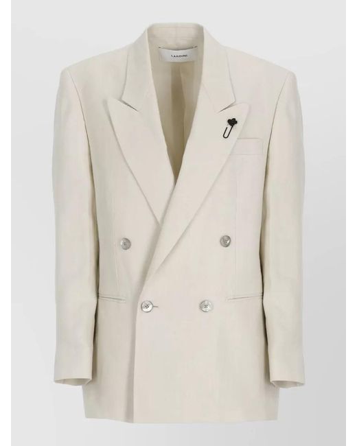 Lardini Natural Linen Double Breasted Blazer Peak Lapel