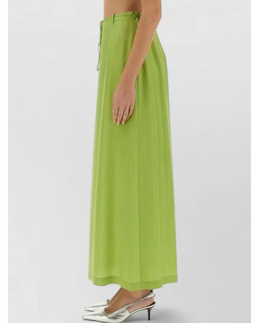 Alysi Green Silk Ankle Skirt Drawstring Waist Slit