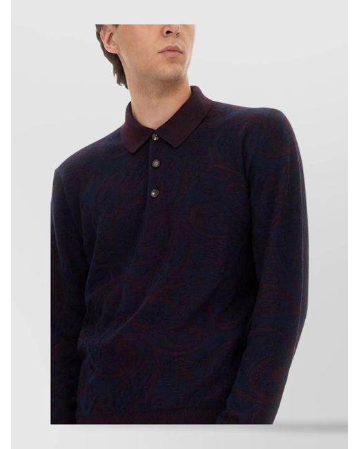 Etro Blue Long-Sleeve Polo Shirt for men