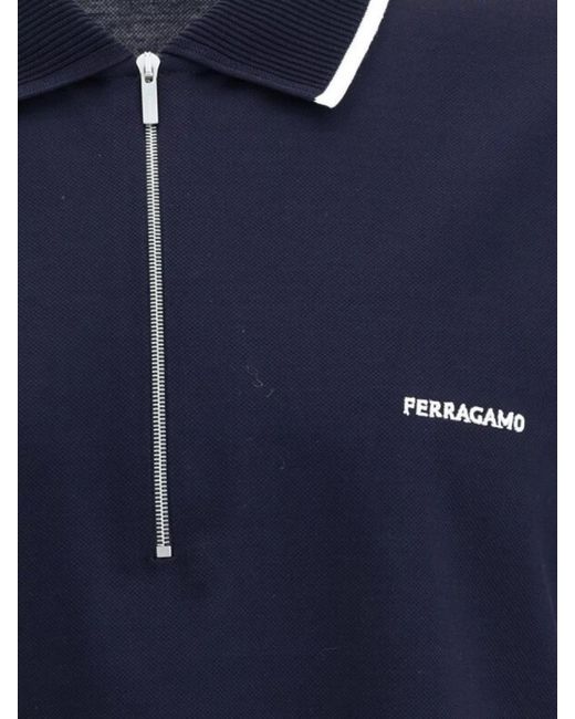 Ferragamo Blue Zip Collar Polo Shirt for men