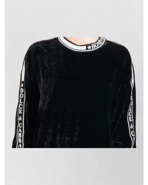 Dolce & Gabbana Black Velvet Crewneck Pullover Sweater Relaxed Fit