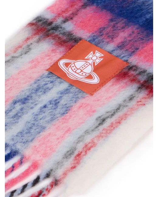Vivienne Westwood White Checkered Scarf Alpaca Blend Fringes