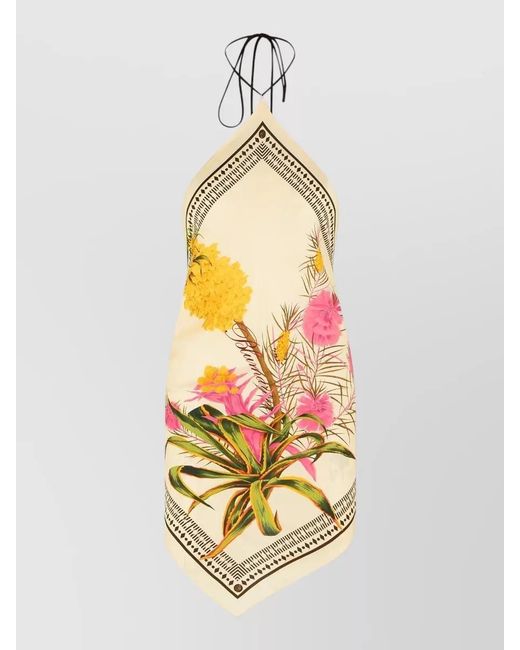 Blumarine White Twill Scarf Top Halterneck Floral Tie