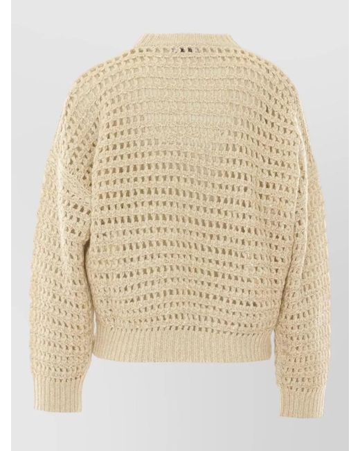 Brunello Cucinelli Natural Crew Neck Long Sleeve Open Knit Top