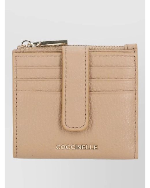 Coccinelle Natural Textured Finish Compact Leather Wallet Cardholder