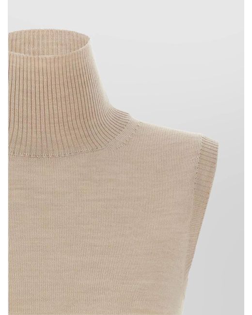 Sportmax Natural Virgin Wool Sleeveless Turtleneck Knitted Top Vertigo