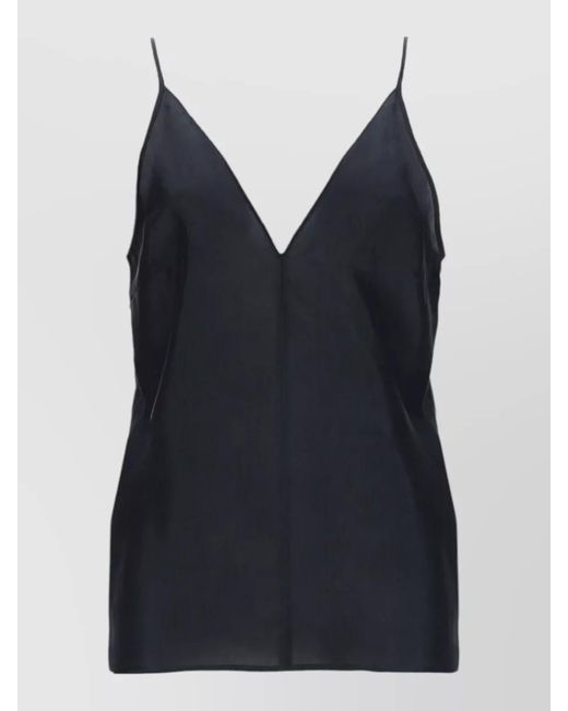 Alysi Blue Silk Top Lightweight Fabric Spaghetti Straps Neckline