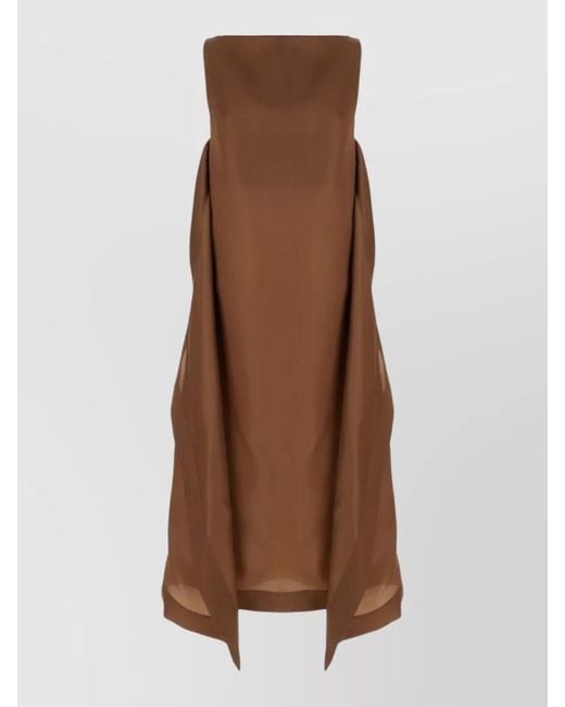 Alberta Ferretti Brown Long Strapless Dress Layered Sheer Overlay