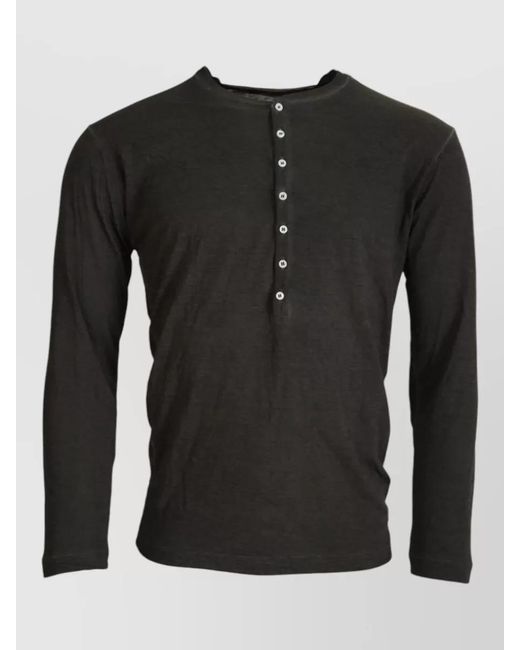 DSquared² Black Cotton Linen Long Sleeve Henley Pullover for men
