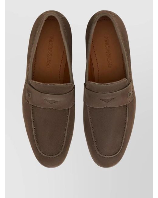 Ferragamo Brown Tiberio Suede Loafer Round Toe Design for men