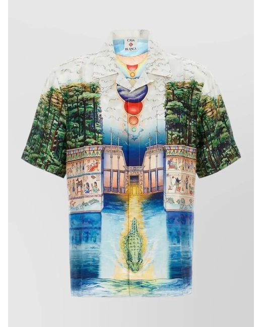 Casablanca Green Silk Shirt Graphic Print Short Sleeves for men