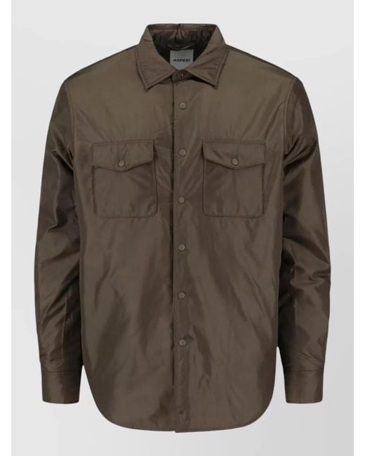 Aspesi Green Casual Jacket Flap Pockets Long Sleeves for men