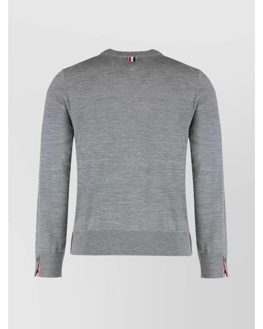 Thom Browne Gray Virgin Wool Ribbed Crew Neck Sweater for men