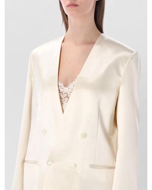 Alberta Ferretti Natural Satin Double-Breasted Blazer