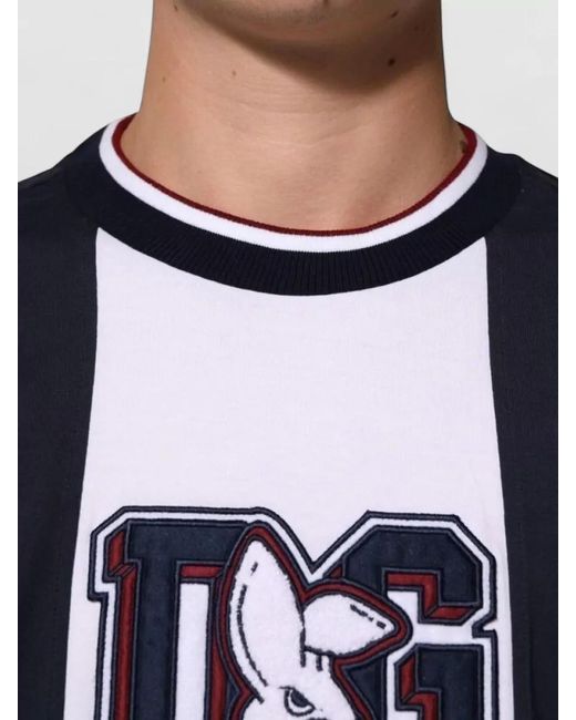 Dolce & Gabbana Black Striped Logo-Print Crew-Neck T-Shirt for men