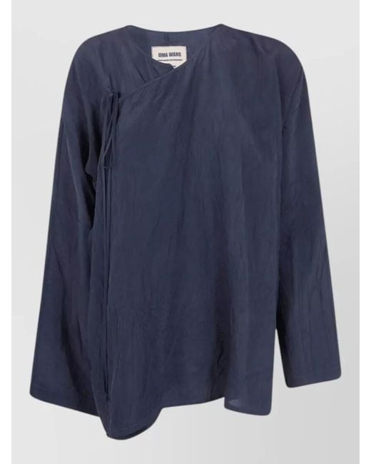 Uma Wang Blue Tanesha Asymmetric Knit Top Tie Detail