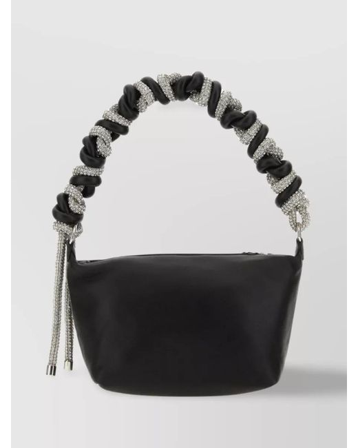 Kara Black Embellished Handle Structured Leather Clutch