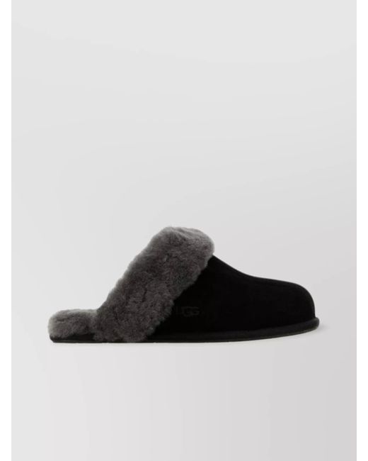 Ugg Black Shearling-Lined Leather Slippers