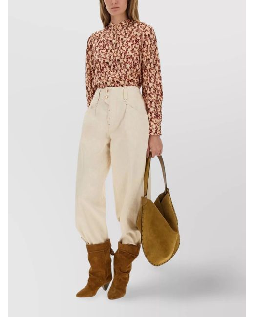 Isabel Marant Natural Cotton Wide-Leg Trousers