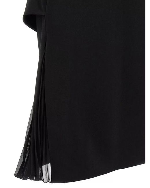 Courreges Black Infinity Pleats A-Line Embroidered Logo Scoop Neck Asymmetric Hem Knee-Length Dress