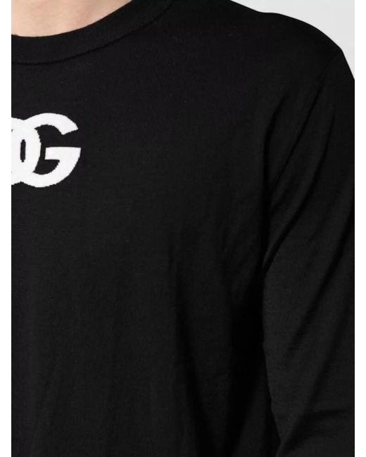 Dolce & Gabbana Black Wool Crew Neck Pullover Sweater for men