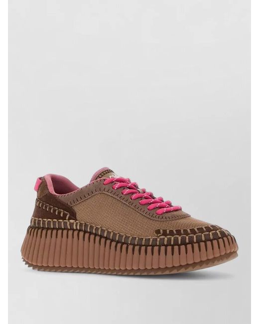 Chloé Brown Suede Leather Lace-Up Sneakers