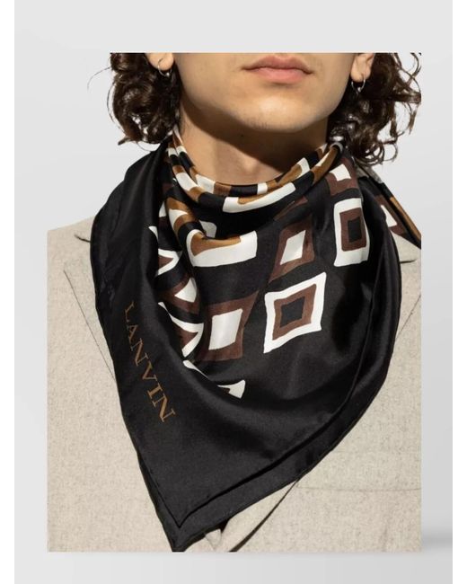Lanvin Black Silk Geometric Logo-Print Square Scarf