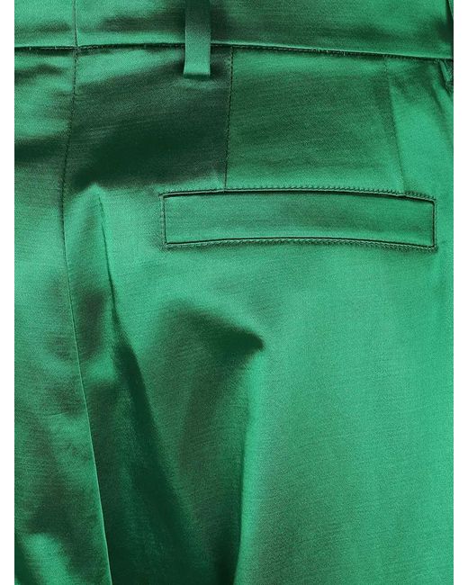 Dries Van Noten Green High Waist Straight Leg Satin Trousers